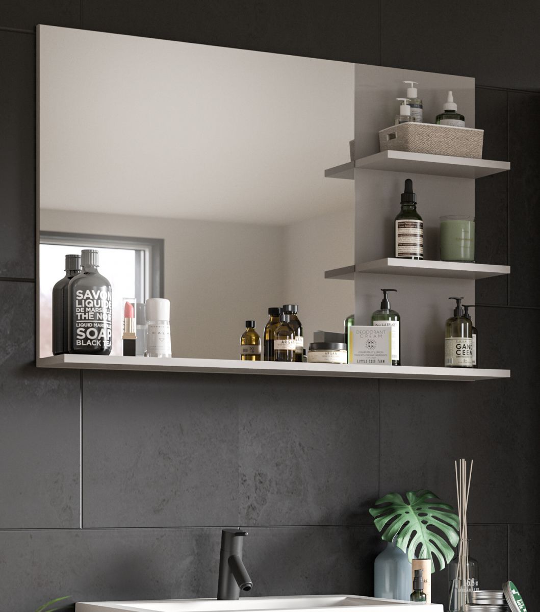 Badezimmer Spiegel Malik in grau Badspiegel mit Ablage 100 x 69 cm