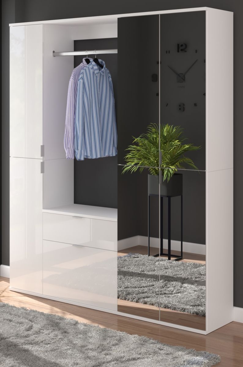 Garderobe SystemX in weiss Hochglanz Garderobenschrank mit Spiegeltr 152 x 193 cm