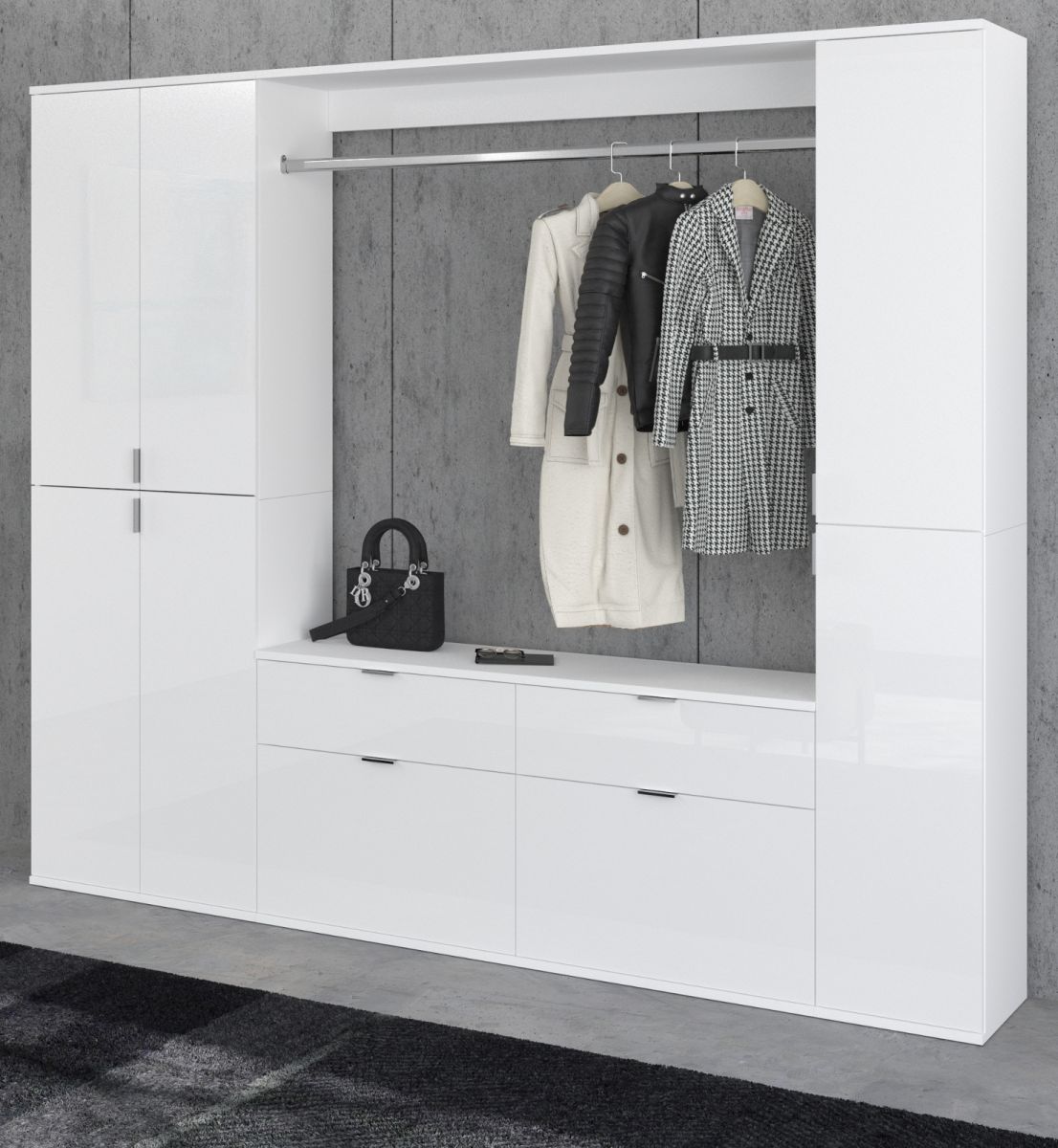 Garderobenschrank SystemX in weiss Hochglanz Kleiderschrank 212 x 193 cm