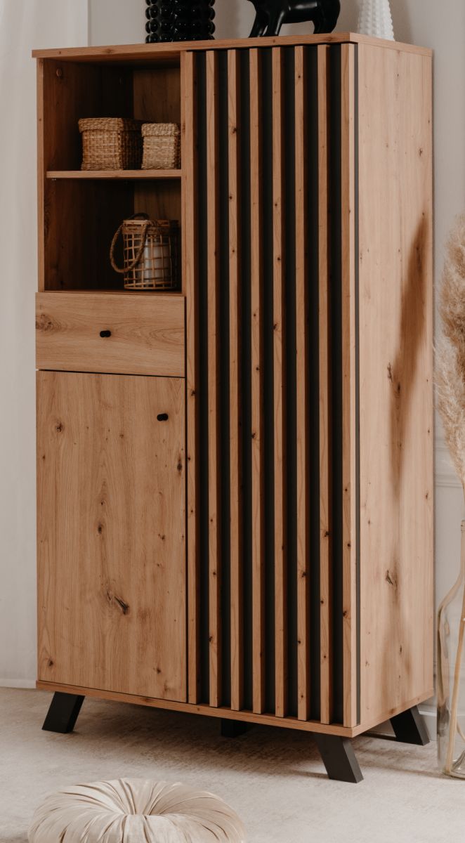 Highboard Madem in Artisan Eiche und Anthrazit mit 3D-Lamellen Wohn- und Esszimmer Kommode 80 x 156 cm