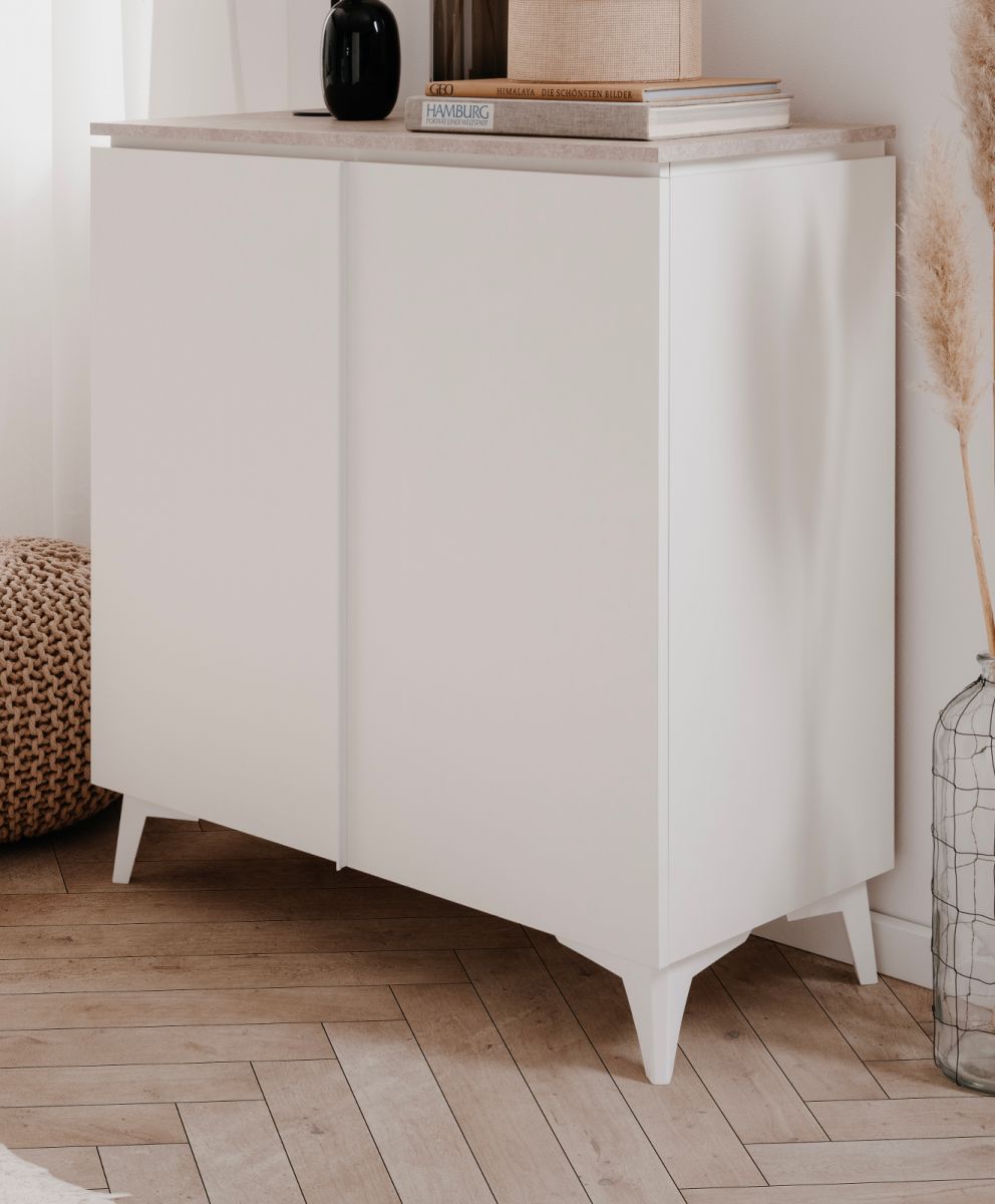 Kommode Visby in weiss und Sandstein Wohn- und Esszimmer Sideboard 88 x 92 cm