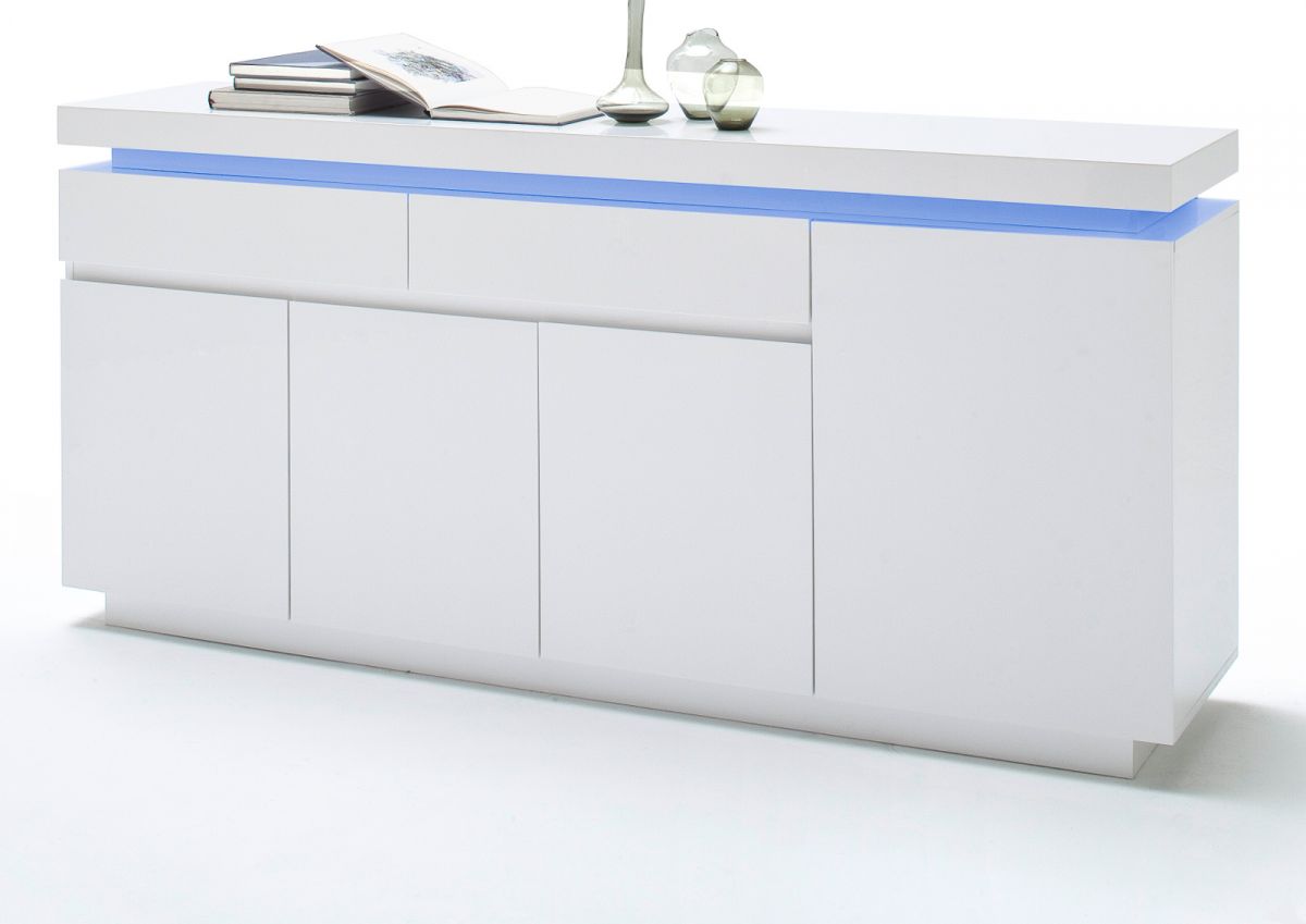 Sideboard Ocean in weiss Hochglanz Lack Kommode inkl- LED Beleuchtung mit Farbwechsel 175 x 81 cm